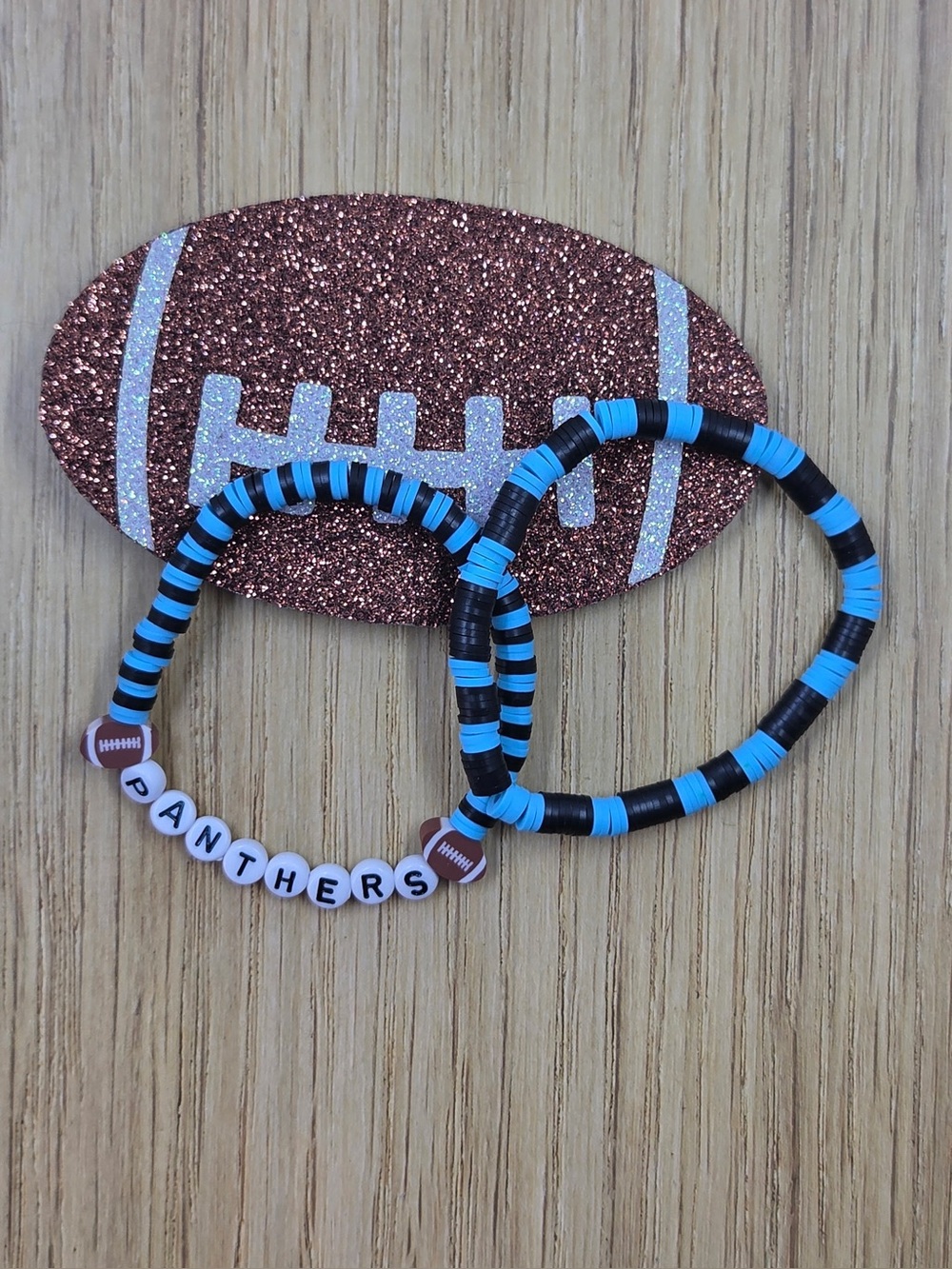 Panthers Inspired Beaded Bracelet Set - Blue & Black